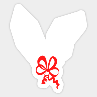 Two White Feathers of a Bird and a Red Ribbon Sticker